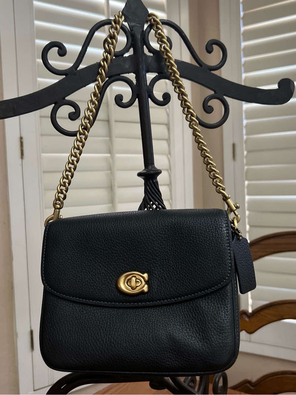 Coach Black Pebbled Leather Shoulder Bag with Gold-Tone Chain - Picture 6 of 9